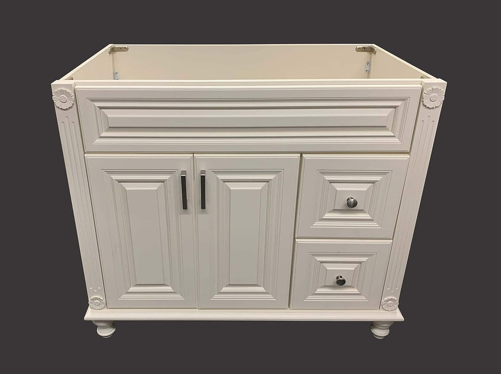 Antique White Solid Wood Single Bathroom Vanity Base Cabinet 36' W x 21' D x 32' H (Right Drawers)