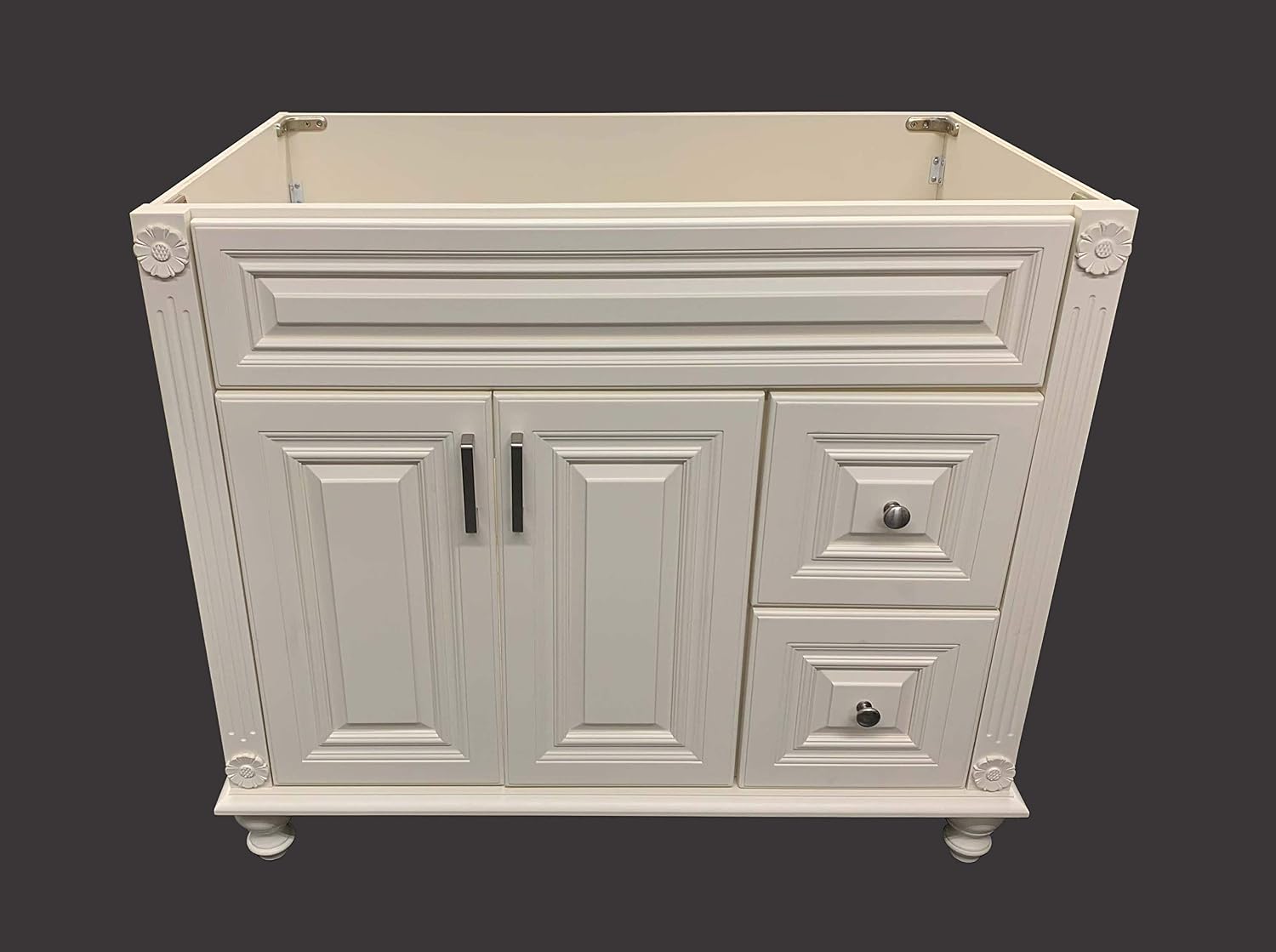 Antique White Solid Wood Single Bathroom Vanity Base Cabinet 36' W x 21' D x 32' H (Right Drawers)