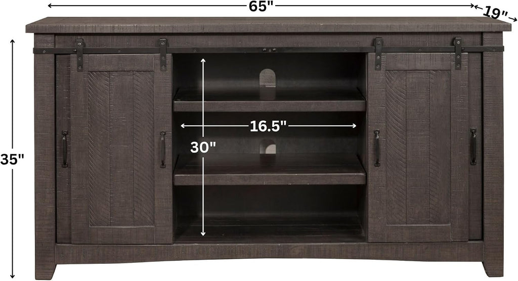 Martin Svensson Home 65' Solid Pine Wood Entertainment Center with Storage. Rustic TV Stand for TVs up to 70.' Sliding Doors, Adjustable Shelves & Cable Management – Gray Finish