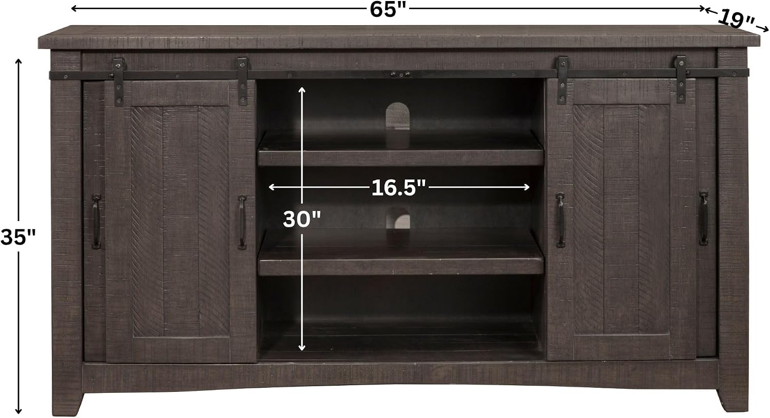Martin Svensson Home 65' Solid Pine Wood Entertainment Center with Storage. Rustic TV Stand for TVs up to 70.' Sliding Doors, Adjustable Shelves & Cable Management – Gray Finish