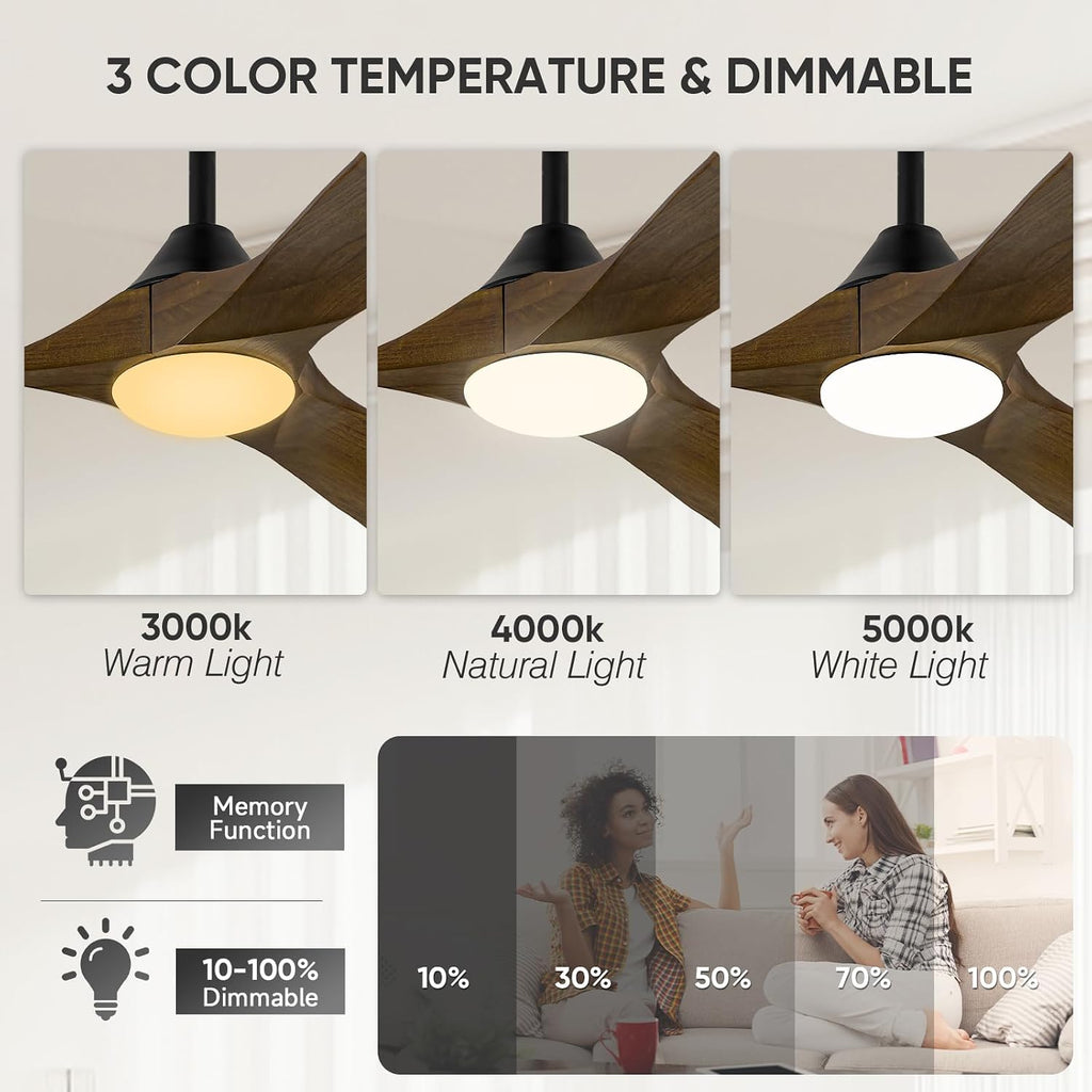 60 Inch Wood Ceiling Fan with Light, Outdoor Farmhouse Rustic Ceiling Fans for Patios Remote/App/Alexa Control, 3 Blades Large Airflow Propeller Dc Ceiling Fans for Indoor Outside