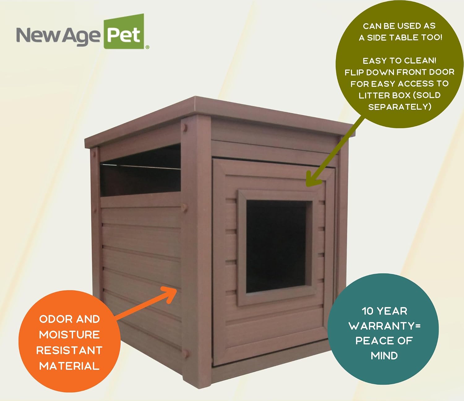 New Age Pet ECOFLEX Litter Loo Standard & Jumbo Sizes, 4 Colors, Moisture and Odor Resistant Enclosure & End Table, No‑Tools Assembly, 10 Year Warranty, Russet Brown, Standard