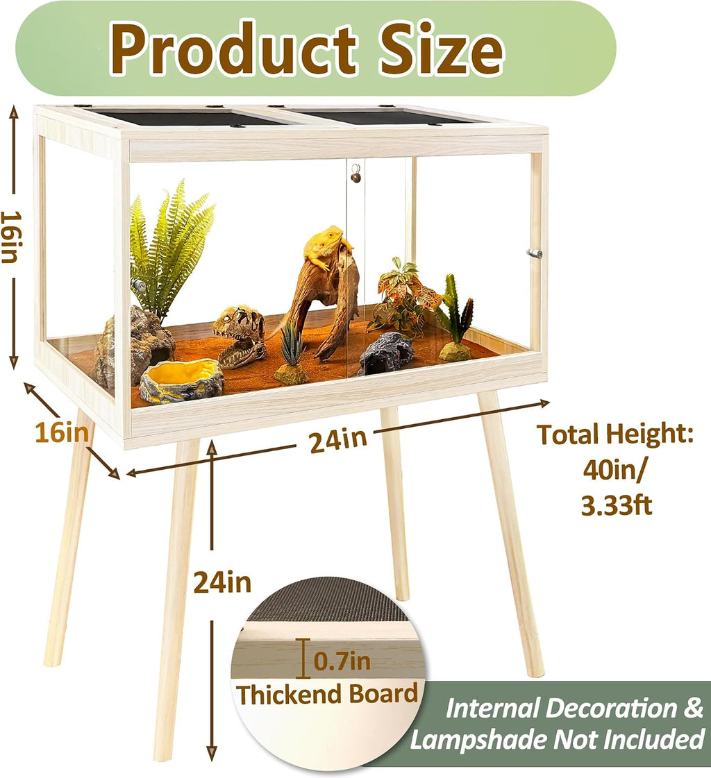 PROLEE Reptile Enclosure with Leg, 30 Gallons Bearded Dragon Tank, Tempered Glass Lizard Tank with Metal Mesh Tops and Lockable Door, Spacious Reptile Habitat for Snake,Lizard (Oak)