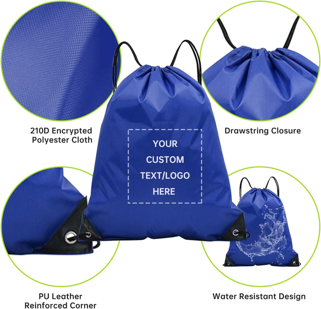 JEOHLORY pack of 100 Custom Bags With Your Logo,customized backpack,promotional items,Drawstring Backpacks,Great for Everyday Use (Custom Treasure Blue)