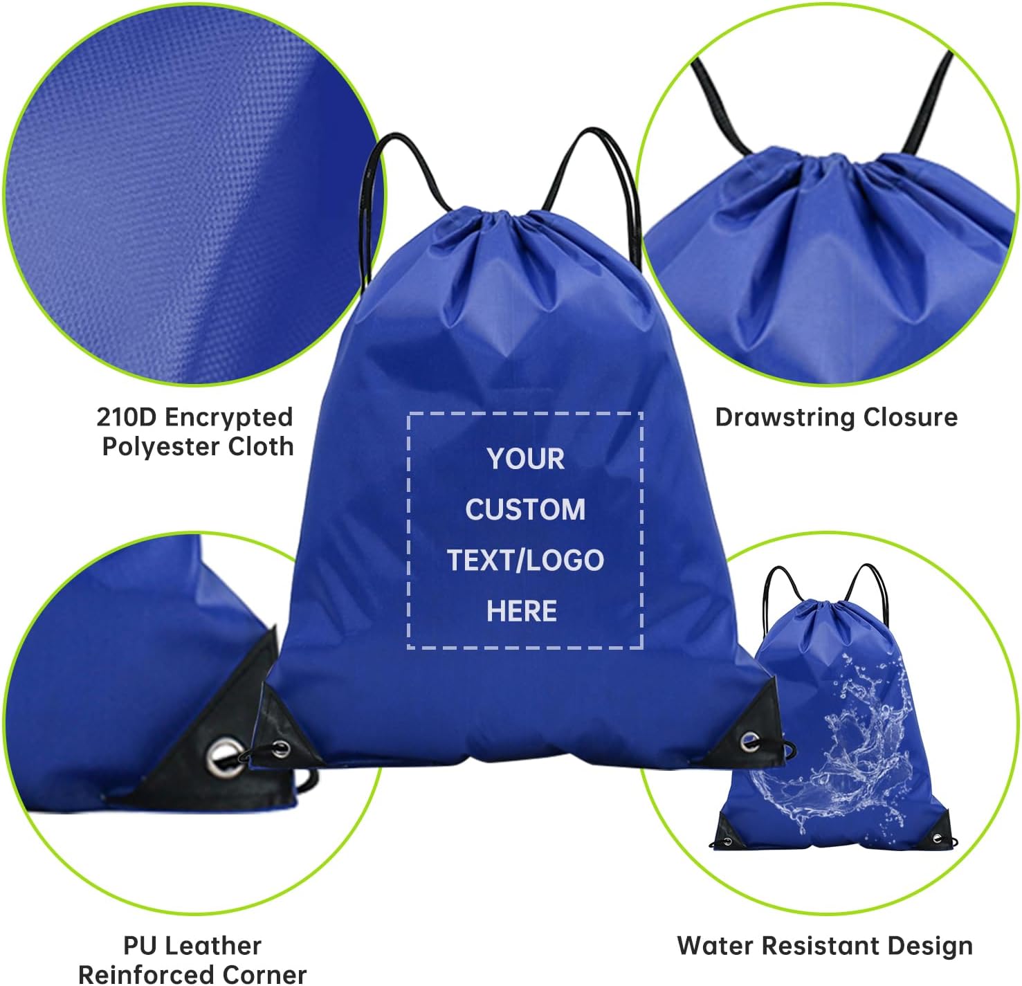 JEOHLORY pack of 100 Custom Bags With Your Logo,customized backpack,promotional items,Drawstring Backpacks,Great for Everyday Use (Custom Treasure Blue)