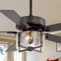 52 Inch Modern Farmhouse Ceiling Fan with Light Kit & Remote, Ultra Quiet DC Motor, Reversible 5-Blade Design, Antique Light Fixture, Dual Downrod for Low/High Ceilings - Vintage Black