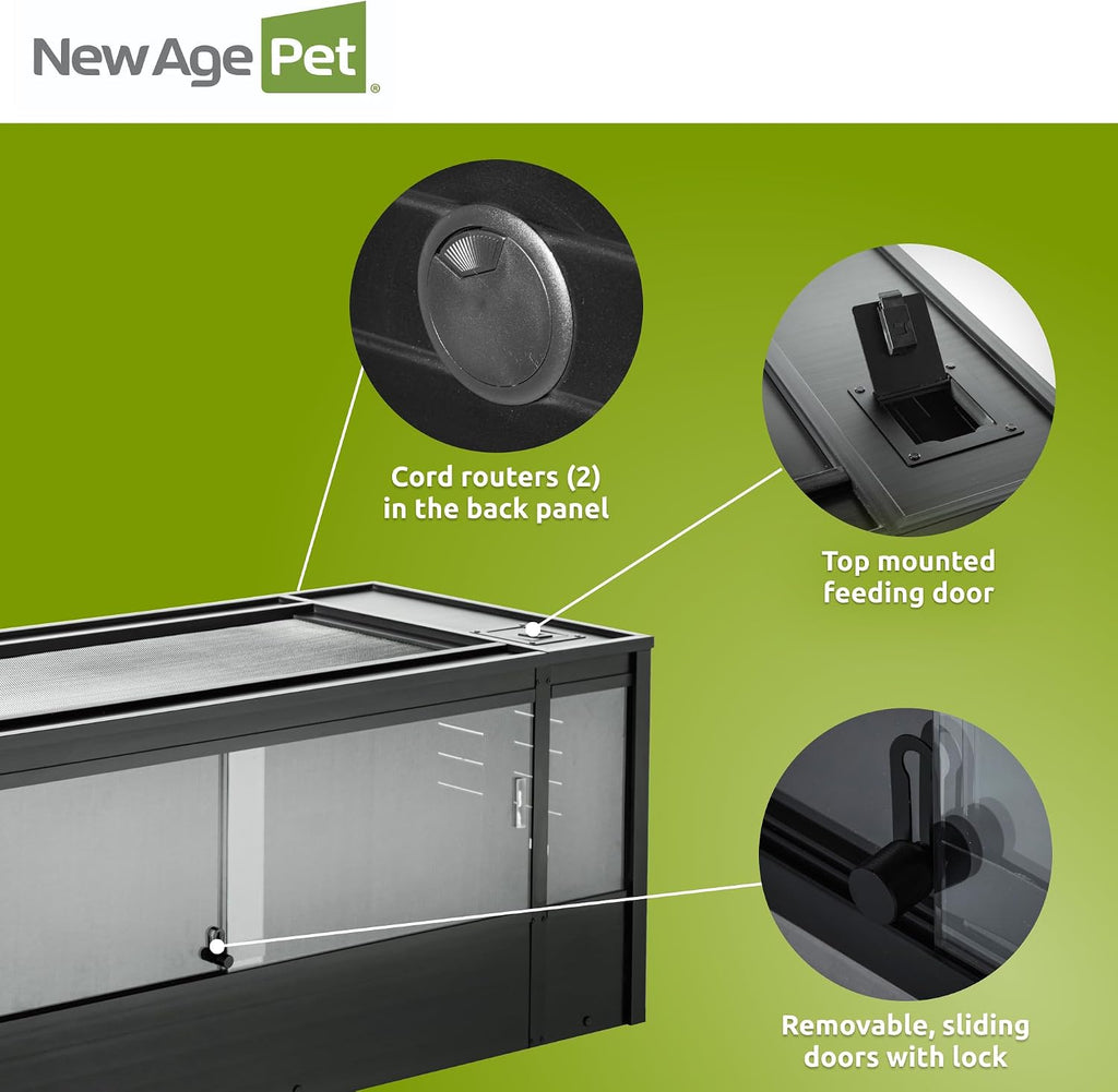 New Age Pet ECOFLEX 60' Wide X-Large Reptile Habitat, Mojave Lounge for Snakes, Tortoises & Lizards in Maple, Black & Grey, Easy Assembly, Sliding Glass Doors & Mesh Top