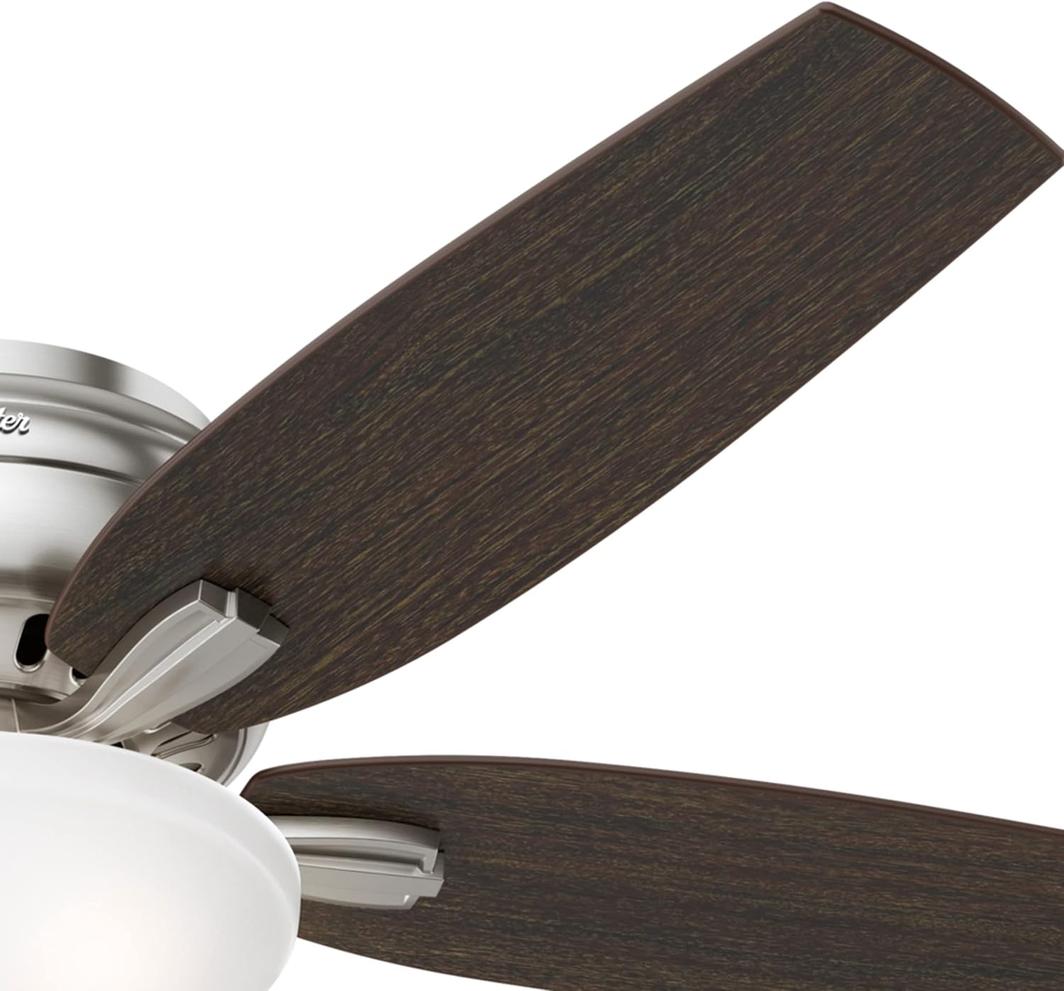 Hunter 52 inch Indoor Ceiling Fan with LED Light - Ceiling Fan with Pull Chain, For Bedroom or Living Room, Low Profile Flush Mount, No Remote, 5 Blades, Includes Bulbs- Newsome 53315, Brushed Nickel