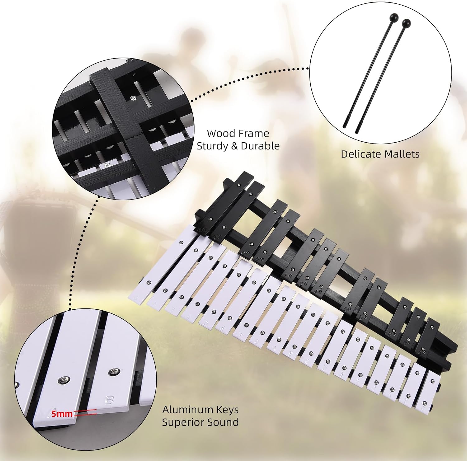 Foldable Glockenspiel Xylophone, 30 Note Glockenspiel, Xylophone 5mm Thickness Aluminum Bars Percussion Musical Instrument with Carrying Bag 2 Mallets Gift for Beginners Students