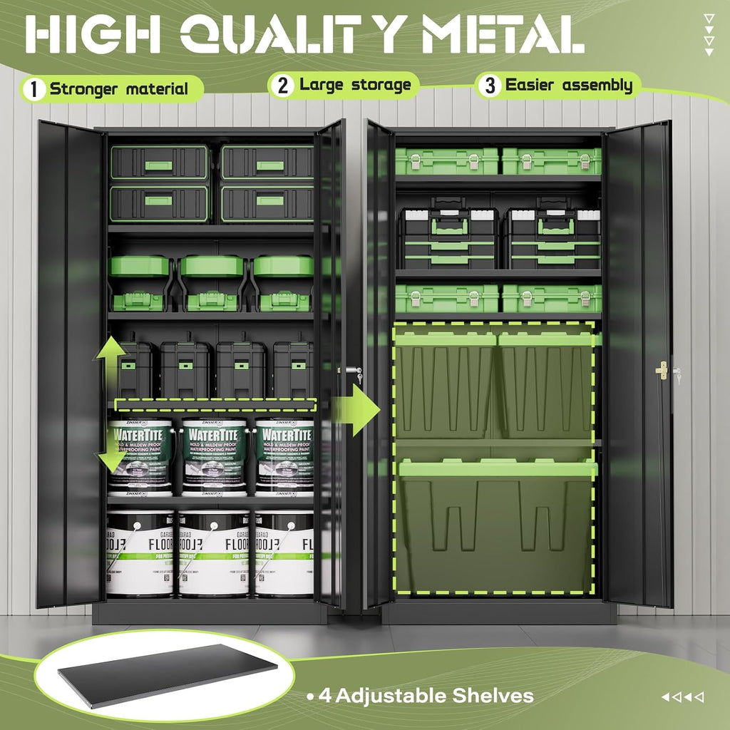 Crownland 72' Lockable Metal Storage Cabinet, Garage Storage Cabinets, High Office Cabinet with Adjustable Shelves for Home Office, Pantry,Garage, File(Balck)