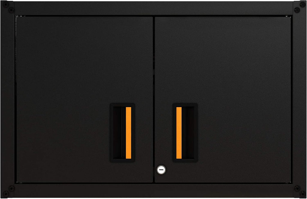 Ready-to-Assemble Floating Garage Storage Cabinet - Wall Mount Garage Cabinet w/Lockable 2 Doors, 44 lbs Shelf Capacity, Removable Shelf, Small Steel Metal Cabinet(Black)