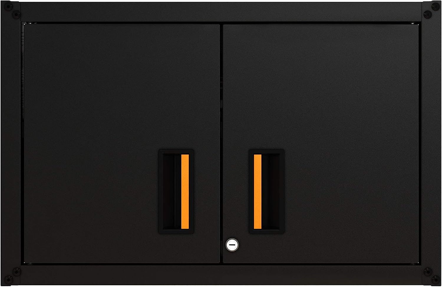 Ready-to-Assemble Floating Garage Storage Cabinet - Wall Mount Garage Cabinet w/Lockable 2 Doors, 44 lbs Shelf Capacity, Removable Shelf, Small Steel Metal Cabinet(Black)
