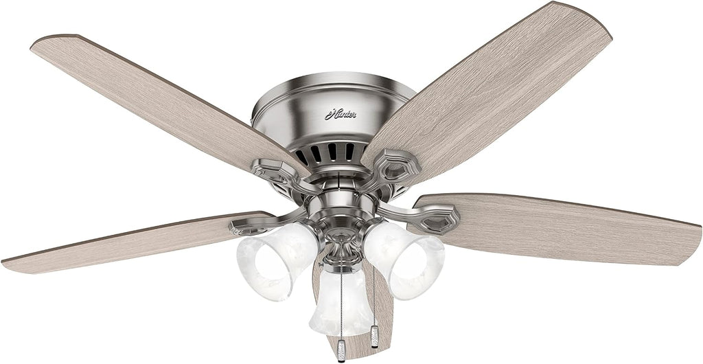 Hunter Fan 52 in Casual Brushed Nickel Finish Indoor Ceiling Fan with Pull Chain and Light Kit, 5 Blades (Renewed)