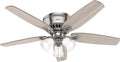 Hunter Fan 52 in Casual Brushed Nickel Finish Indoor Ceiling Fan with Pull Chain and Light Kit, 5 Blades (Renewed)