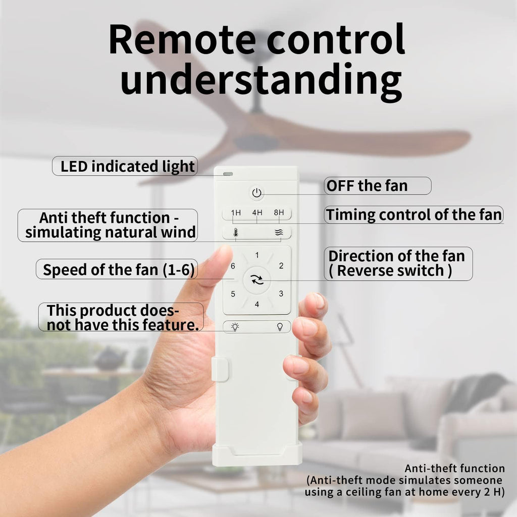 Bigzone 60' Outdoor Ceiling Fan Without Light, Energy Efficient DC Motor, 3 Solid Wood Blades, Wood Ceiling Fan with Remote Control, Reversible Blades