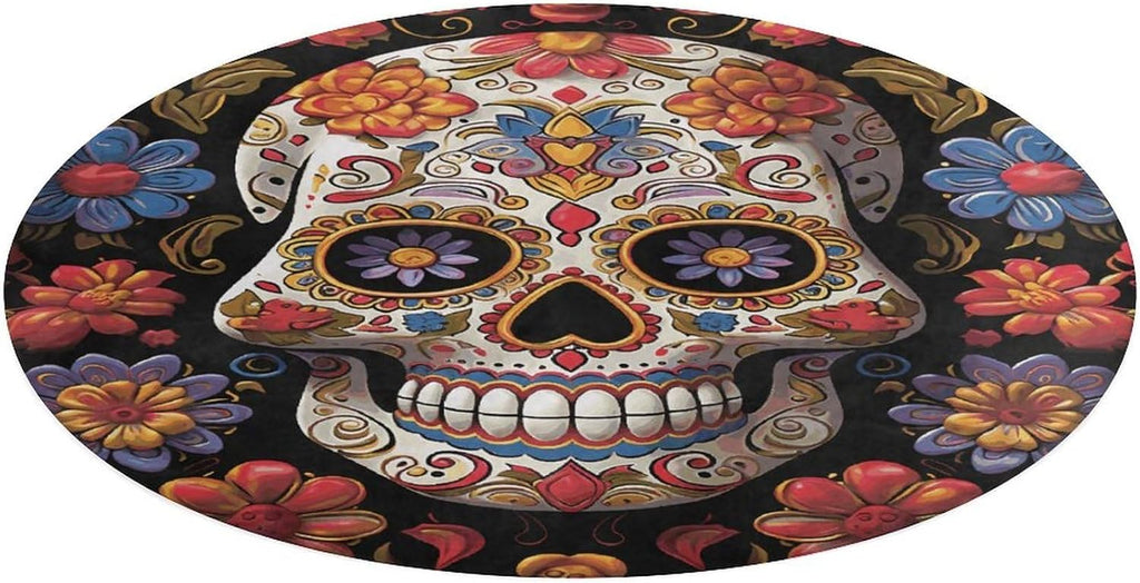 Sugar Skulls Coral Velvet Round Floor Mat Non-Slip Bath Rug Floor Covering for Bathroom Vanity Guest Suite & Vacation Home