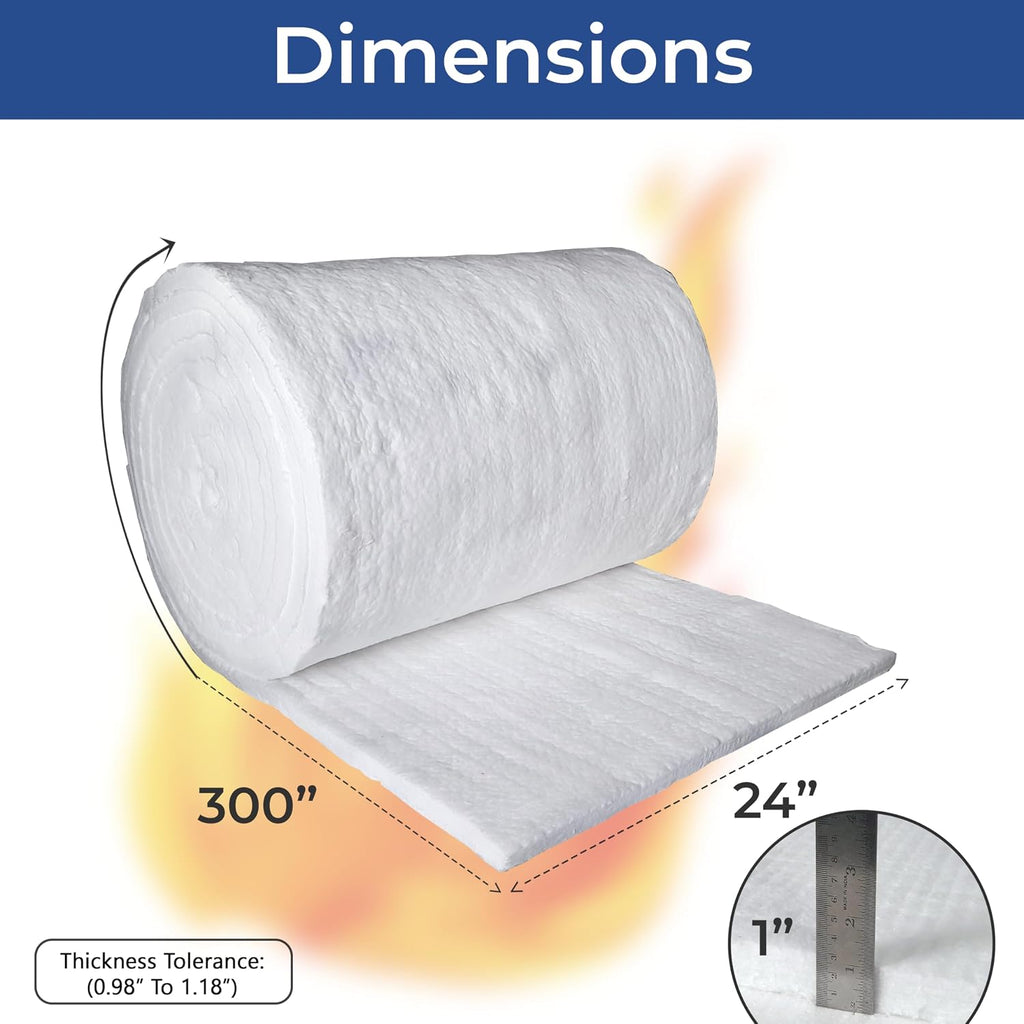 Ceramic Fiber Insulation - 25' x 24' x 1' (Thick), High Density 2400F (1315C) Fireproof Insulation Baffle for Fireplaces, Stoves, Pizza Ovens, Forges, Furnaces, Kilns, Chimneys, Boilers, Dishwashers