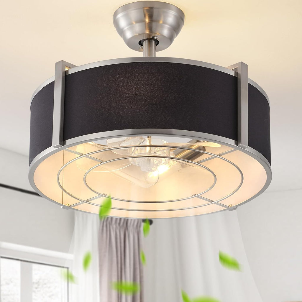 20 Inch Gold Fandelier Ceiling Fans with Lights, Gold Chandelier Ceiling Fan with Light Remote Control, Caged Enclosed with 6 Speeds for Bedroom, Nursery, Living Room