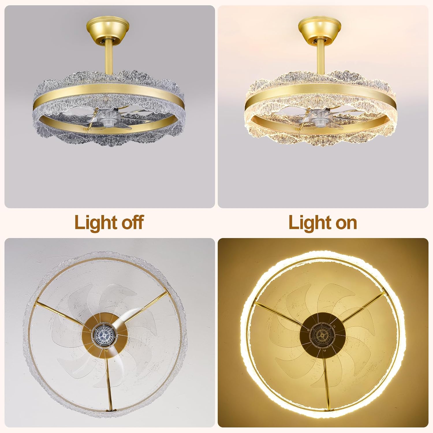 Depuley Fandelier Ceiling Fans with Lights: 20' Gold Cagd Fan with Remote Control - Crystal Chandelier Fan Light for Girl's Bedroom Living Room Nursery