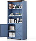 VINGLI Blue Bookcase with Doors and Adjustable Shelves, Steel 70' Tall Bookshelf Display Cabinet, 6-Tier Tall Farmhouse Metal Storage Cabinet for Study, Living Room, Home Office, Kitchen Pantry