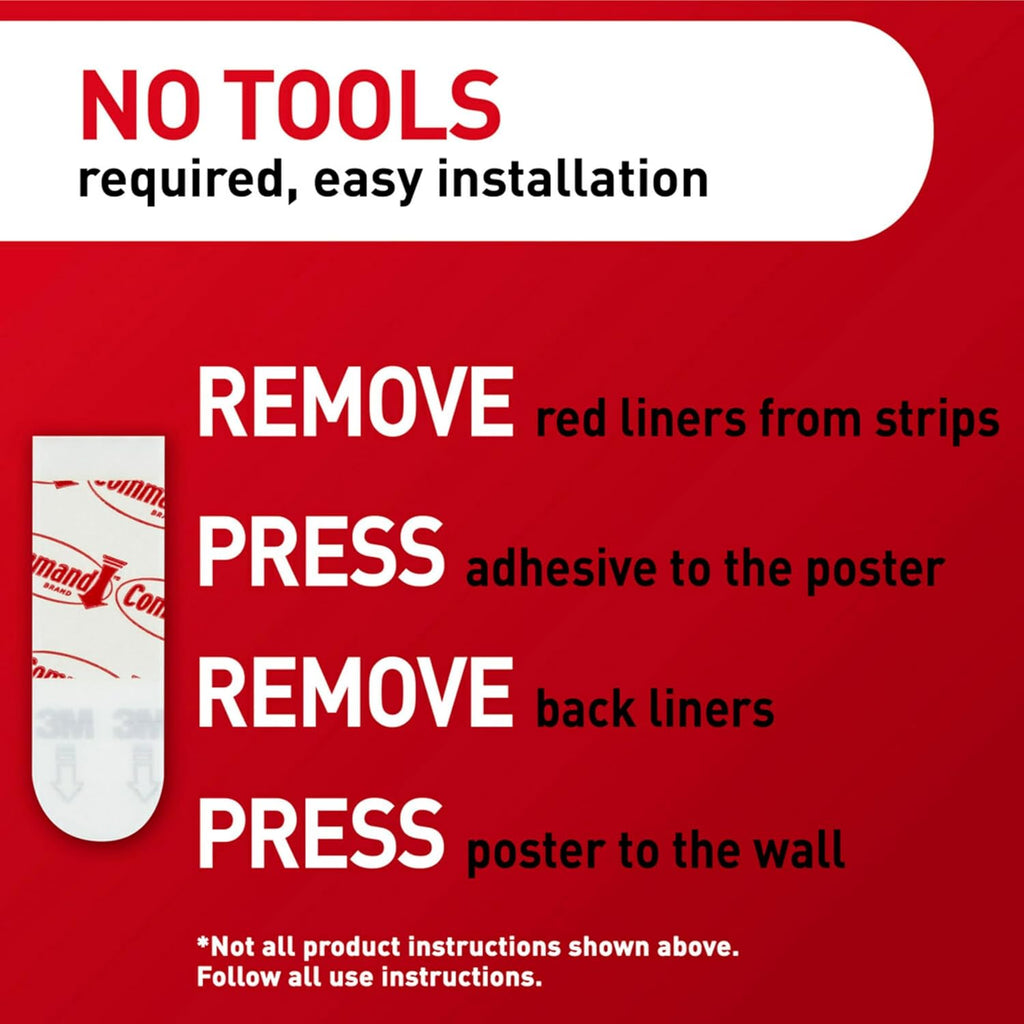 Command Poster Strips, 256 Strips Damage-Free Poster Hangers, No Tools Requried, Great for Home, Room, Wall, Office, and Dorm Decor, White Adhesive (Pack of 4)