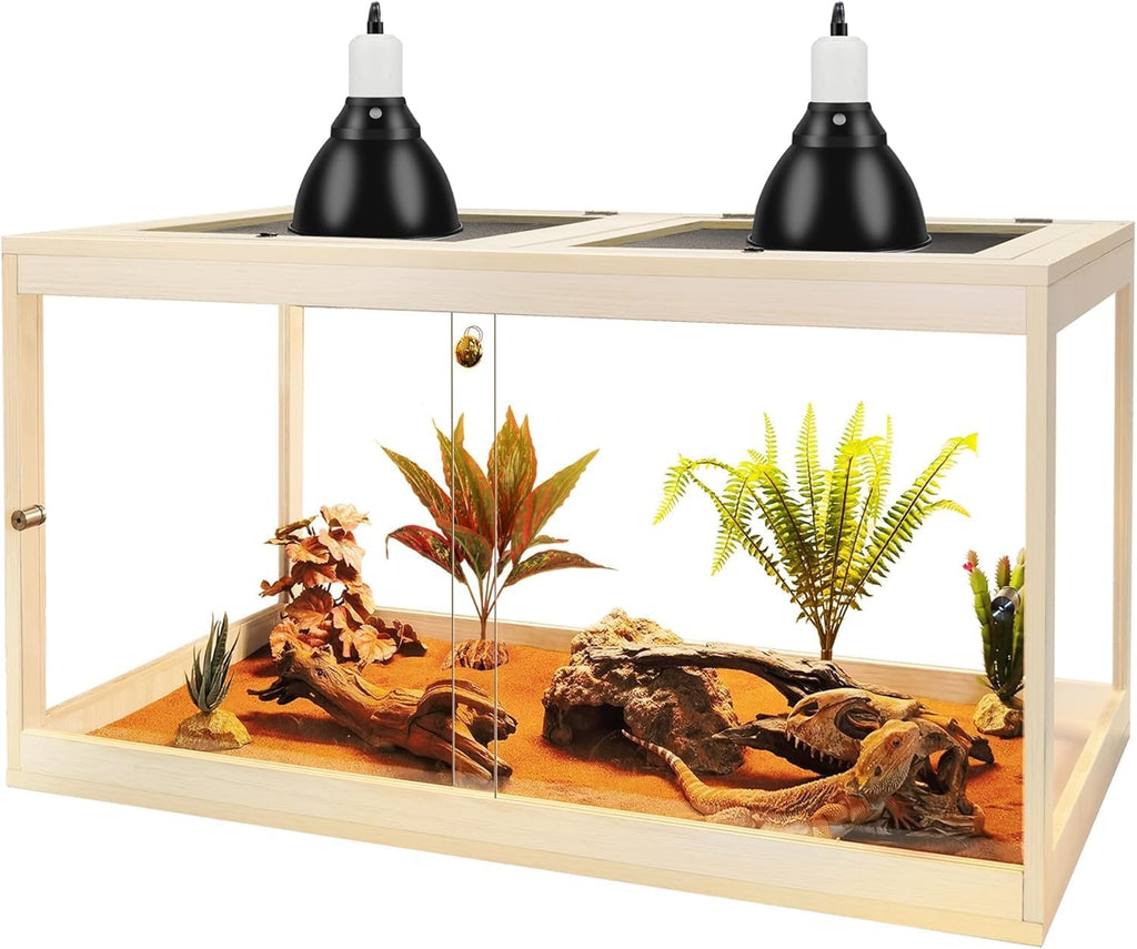 PROLEE Bearded Dragon Tank, Reptile Tank with Meatl Mesh Roof and Front Sliding Door, Lizard Tank,Spacious Reptile Enclosure for Snakes,Lguanas, Chameleons (Oak, 30 Gallons)