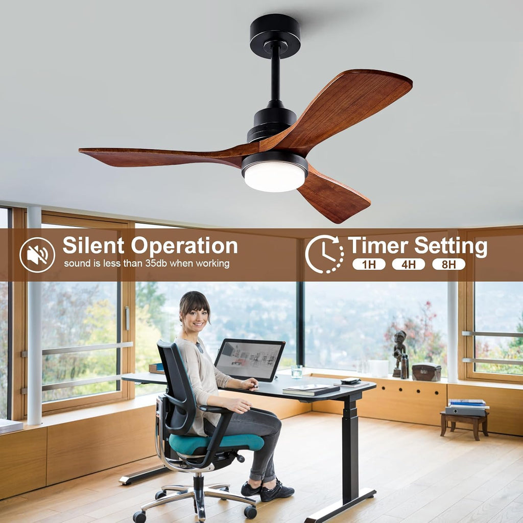 42 Inch Outdoor Ceiling Fans with Lights and Remote, Dimmable 3 Blade Wood Outdoor Ceiling Fans for Patios, Black Walnut Bedroom Ceiling Fan with Light, DC Motor