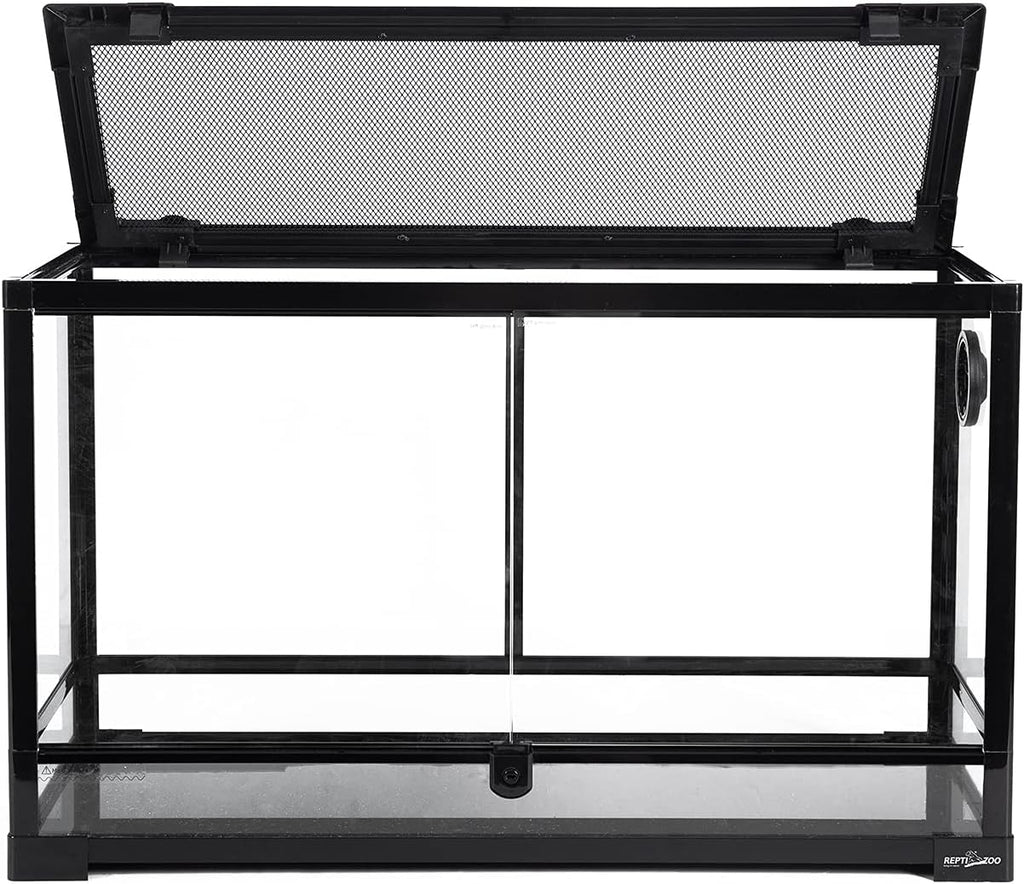 REPTI ZOO Tempered Glass Reptile Terrarium 30 Gallon, Wide Reptiles Tank 30' x 12'x 18' for Reptile Pets Bearded Dragon Gecko Lizard, Double Front Opening Doors Top Screen Ventilation