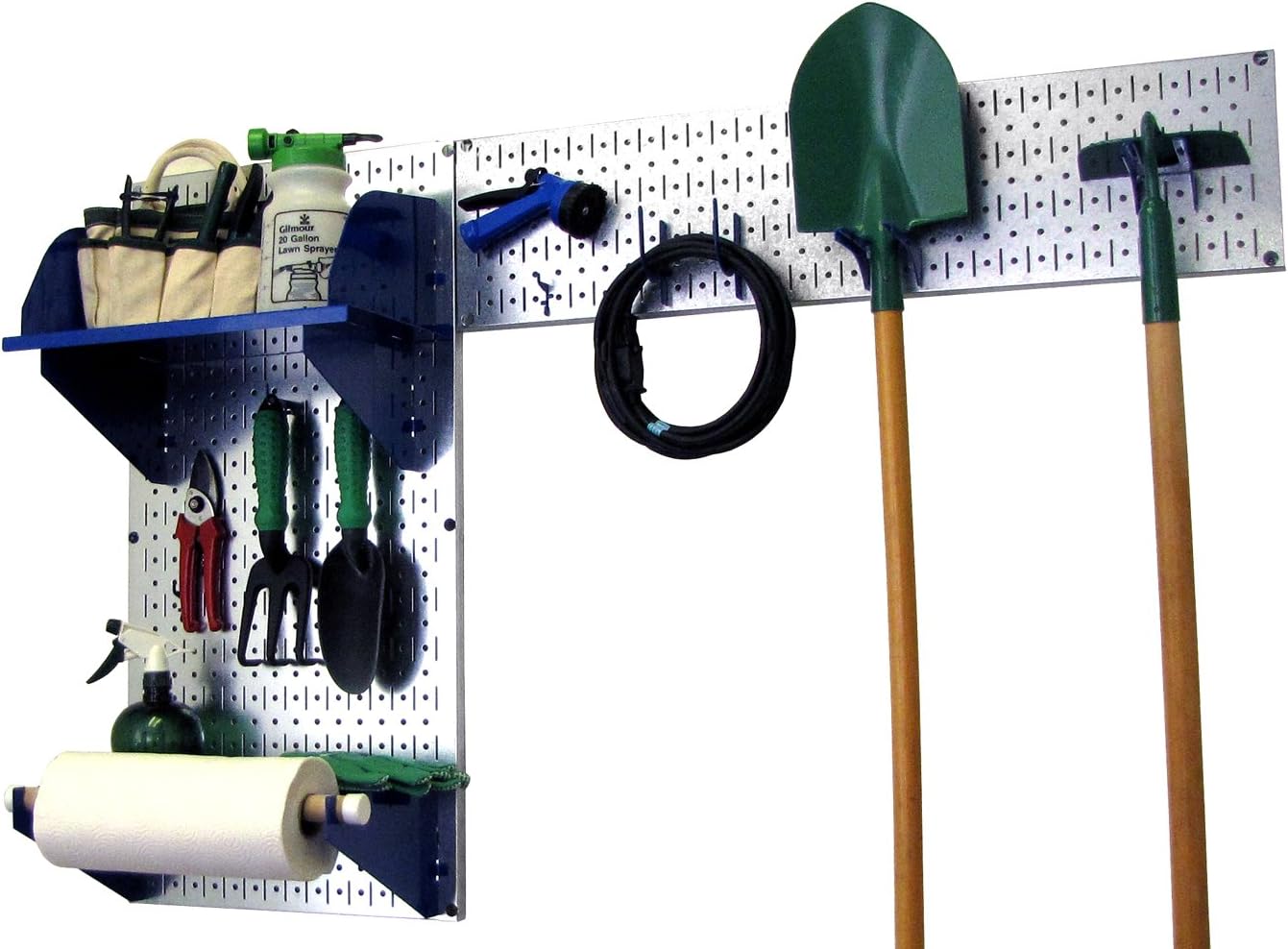 Wall Control Pegboard Garden Supplies Storage and Organization Garden Tool Organizer Kit with Metallic Pegboard and White Accessories