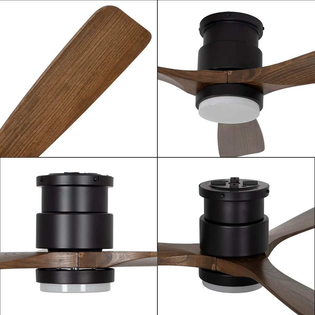 52 Inch Ceiling Fans with Lights Remote, Amber solid wood Low Profile Flush Mount Ceiling Fan with Light, Timing Silent Reversible DC Motor LED Fan Lighting Indoor Outdoor Fans for Farmhouse Bedroom