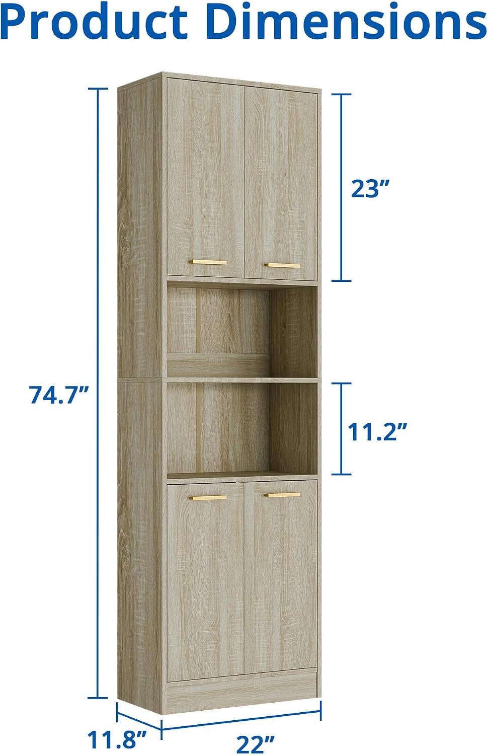 Cozy Castle Kitchen Pantry Cabinet, 75' Tall Wood Cupboard with Doors and Adjustable Shelves, Freestanding Food Storage Organizer for Dining Room, Kitchen, Living Room, Whitewashed Oak