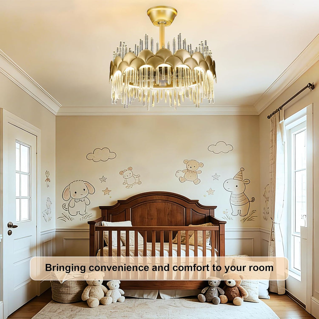 Depuley Bedroom Ceiling Fan with Lights: 20' Gold Chandelier Cagd Fan with Remote Control - Modern Crystal Fandelier for Girl's Bedroom Living Room Nursery