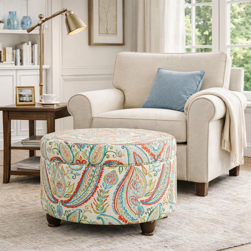 HomePop 24' Large Round Storage Ottoman - Bold Paisley