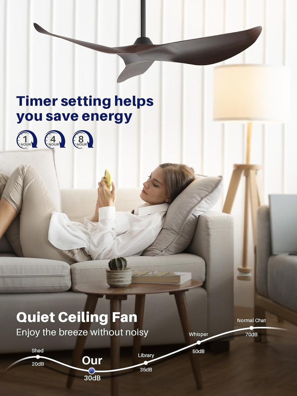 Sofucor 38 Inch Smart Ceiling Fan No Light, Modern Ceiling Fan with Remote Control, Quiet Reversible DC Motor, 6-Speed Noiseless Indoor Ceiling Fan for Bedroom Living Room Covered Patio Porch