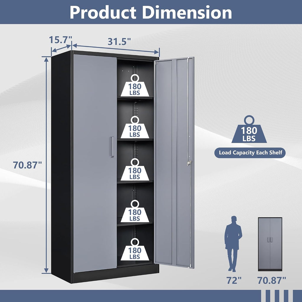 Metal Locker Storage Cabinet,Locking Cabinet with Doors and Adjustbale Shelves,Garage Storage Cabinets for Basement,Home Office