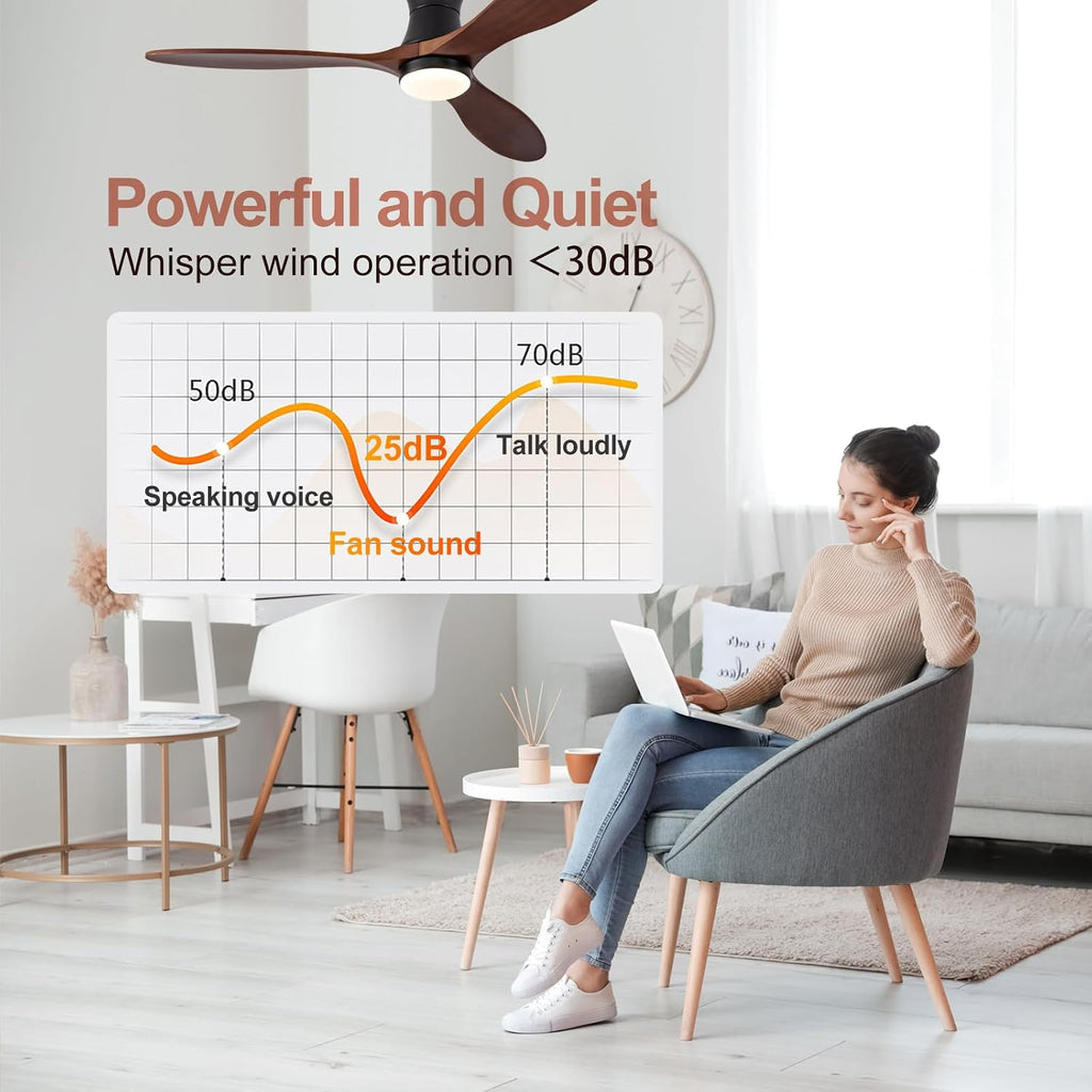 52' Smart Ceiling Fans with Lights and Remote, Compatible with Voice WIFI Alexa App Control,Solid Wood Blades,Reversible,6 Speed,Dimmable,Indoor/Outdoor Ceiling Fans for Living Room,Bedroom,Patio