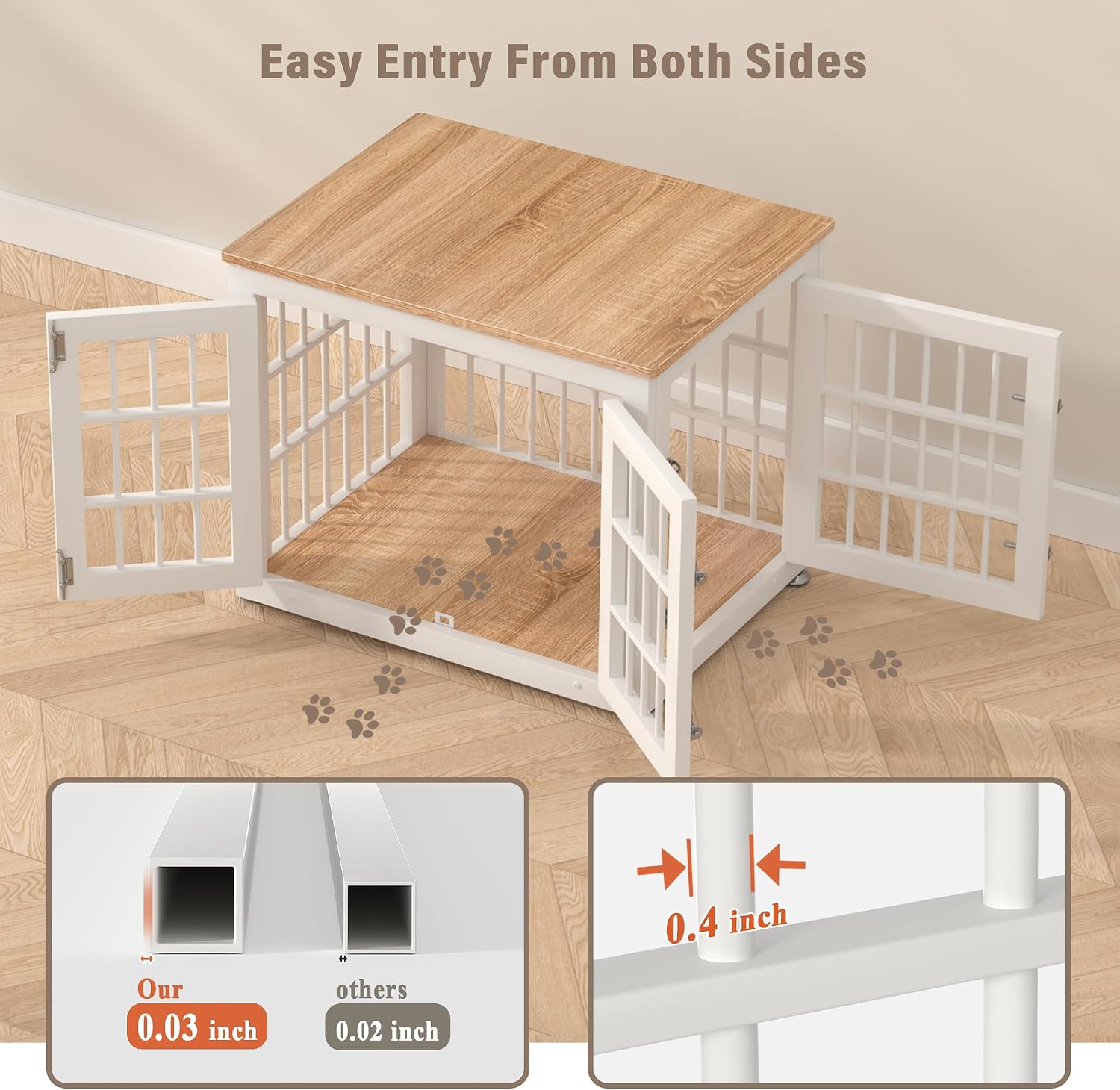 rehomerance 26 Inch Heavy Duty Dog Crate Furniture for Small Dogs, Decorative Pet House End Table, Wooden Cage Kennel Furniture Indoor, White and Natural