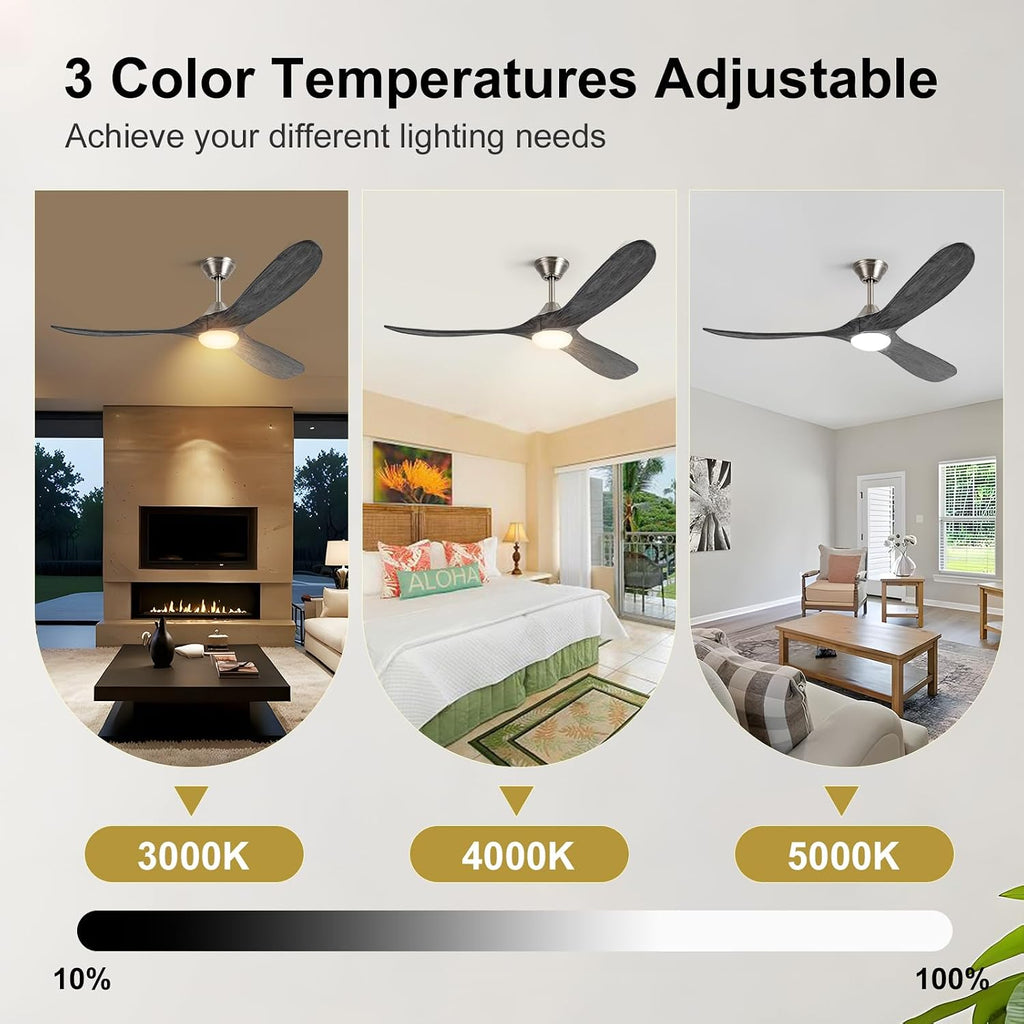 Outdoor Ceiling Fan with Light, 60 inch Ceiling Fan with Light and Remote, Modern Wood Ceiling Fans, Reversible Quiet DC Motor, High CFM, Dimmable Ceiling Fans for Indoor/Outdoor Nickel+Gray