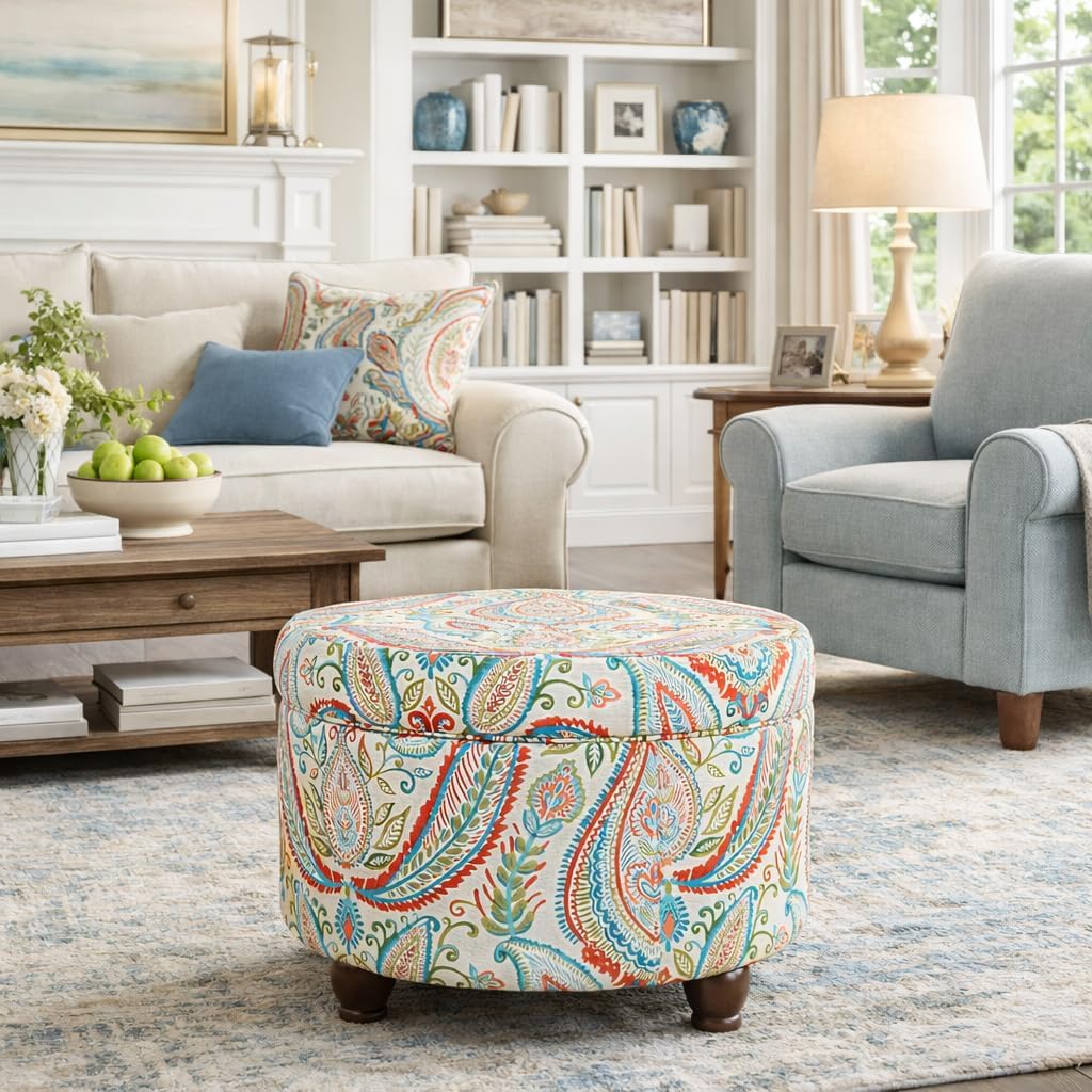 HomePop 24' Large Round Storage Ottoman - Bold Paisley