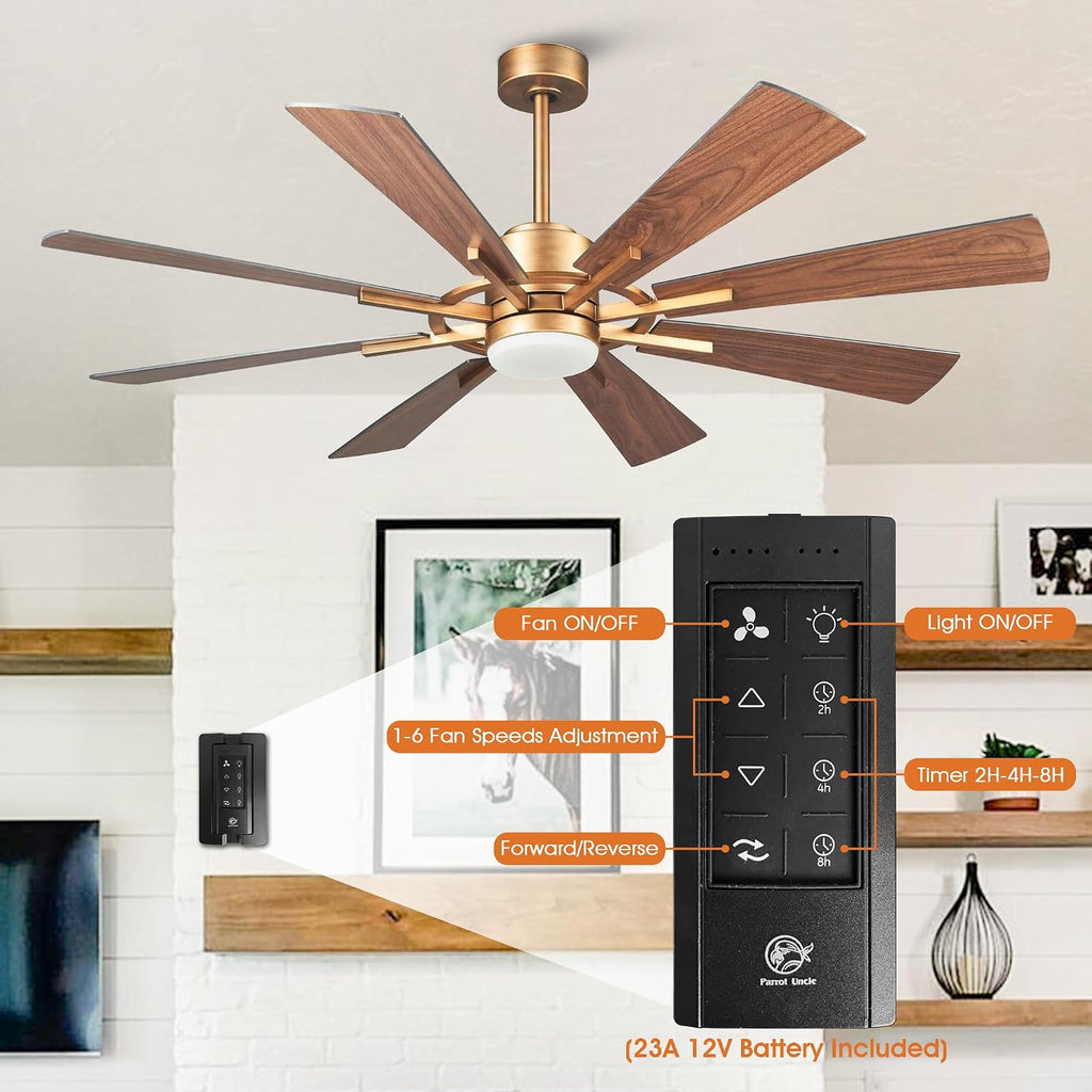 60 Inch Gold Ceiling Fans with Lights and Remote, Modern Large Outdoor Ceiling Fans for Patios, Quiet Reversible DC Motor, 6 Speeds, 3CCT, Timer, Chandelier Ceiling Fan for Living Room Bedroom