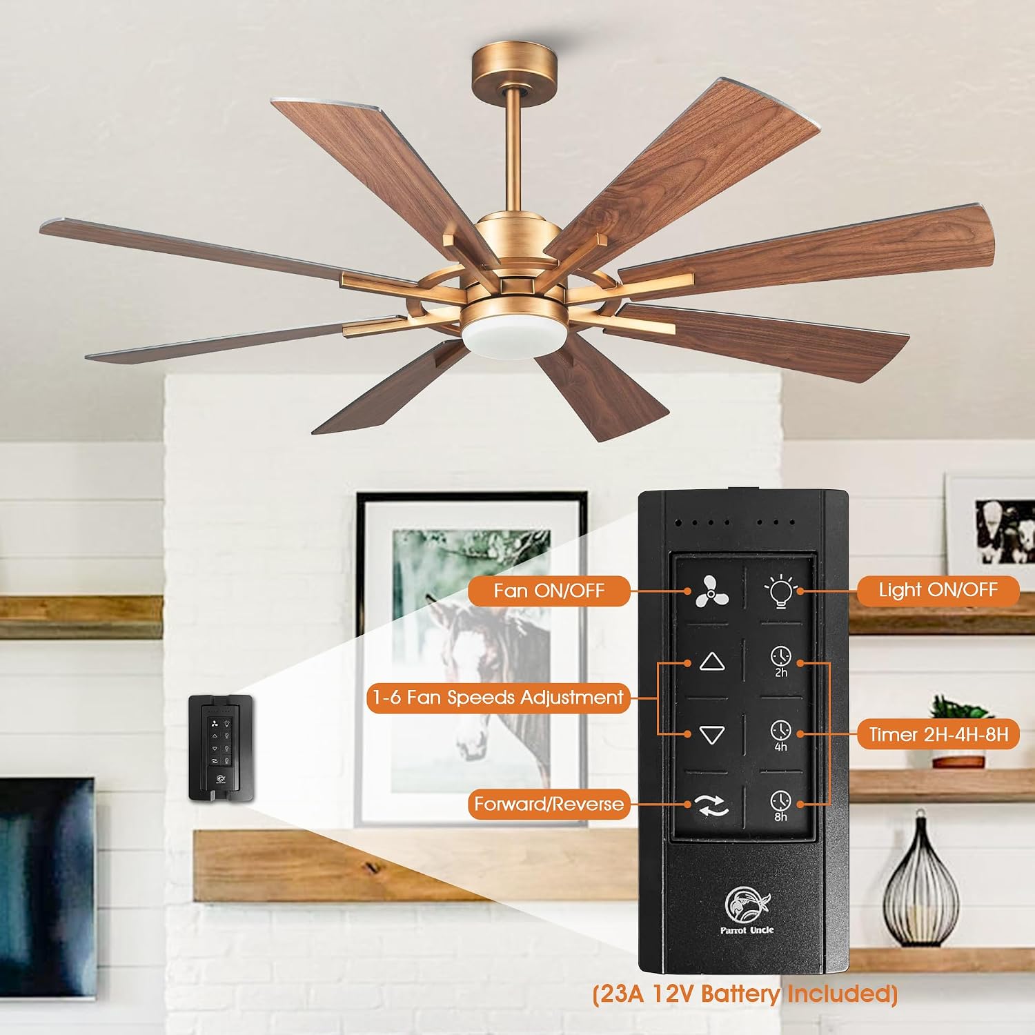 60 Inch Gold Ceiling Fans with Lights and Remote, Modern Large Outdoor Ceiling Fans for Patios, Quiet Reversible DC Motor, 6 Speeds, 3CCT, Timer, Chandelier Ceiling Fan for Living Room Bedroom