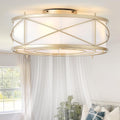 Gold Flush Mount Boho Ceiling Fan with Lights, 20' Caged Rattan Ceiling Fans with Light and Remote, Enclosed with 6 Speeds for Living Room, Bedroom, Nursery