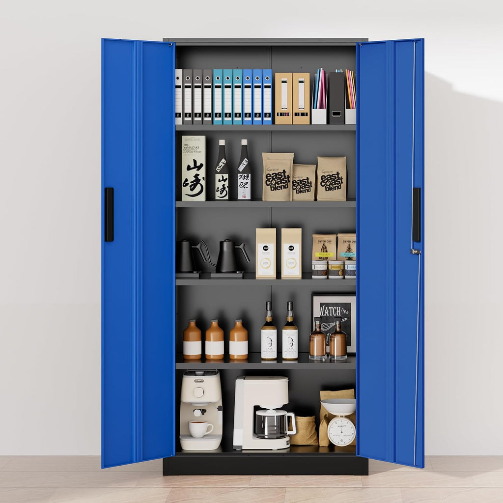 Greenvelly Metal Garage Storage Cabinet with 2 Doors and 4 Adjustable Shelves, 72' H Lockable Storage Cabinet,Tall Metal Cabinet Locking File Cabinet for Office,Home, Garage, Gym, School