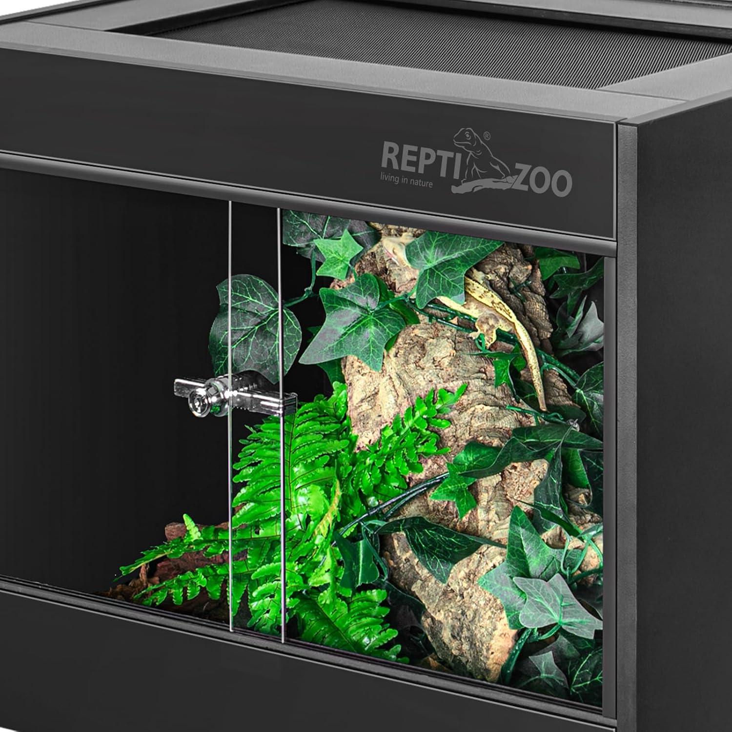 REPTI ZOO 34 Gallon PVC Reptile Terrarium, 24x18x18' Leopard Gecko Tanks with Glass Sliding Door & Top Screen Ventilation, Reptile Enclosure for Bearded Dragon Hermit Crab