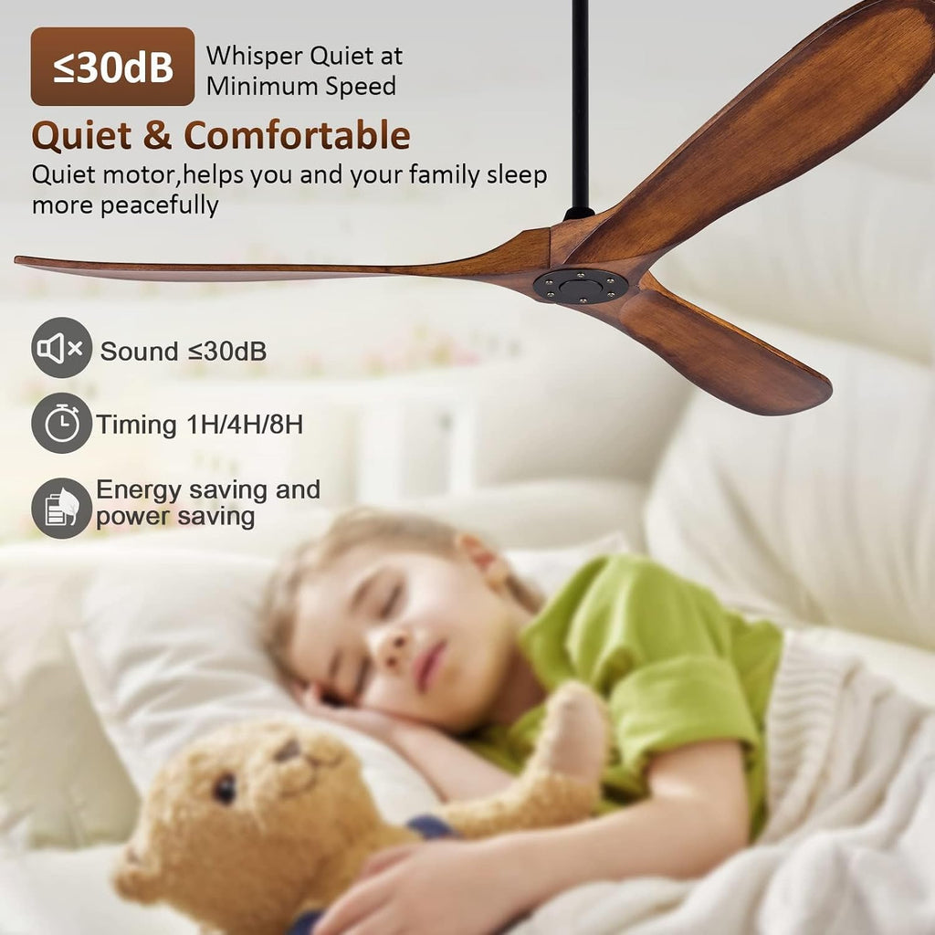 KBZZ 72 inch Outdoor Ceiling Fan without Light, Ceiling fans with 3 Solid Wood Blades and Remote Control, Modern Ceiling Fans no Lights for Patios Living Room Farmhouse