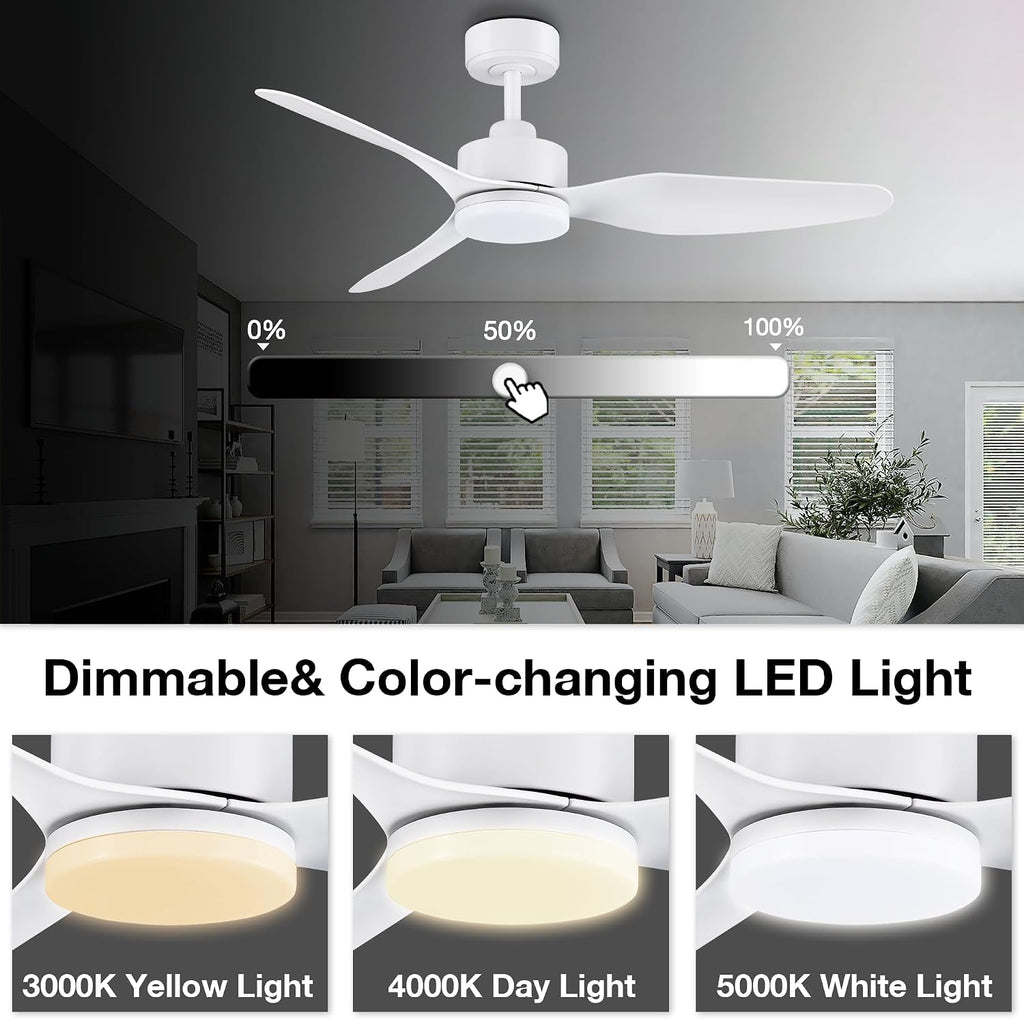 Hoenofly 48 Inch Smart Ceiling Fans with Lights Remote Control,Dimmable LED Light,Outdoor Indoor Modern Ceiling Fan,Quiet DC Motor,WIFI Alexa App Workable,Matte White for Bedroom Living Room Patio