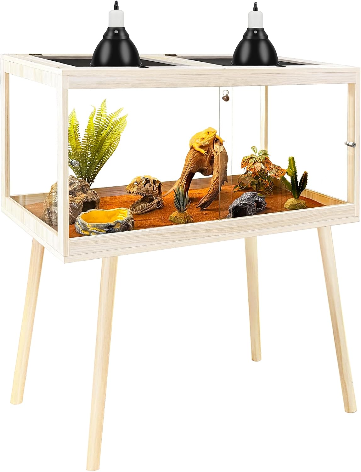 PROLEE Reptile Enclosure with Leg, 35 Gallons Bearded Dragon Tank, Tempered Glass Lizard Tank with Metal Mesh Tops and Lockable Door, Spacious Reptile Habitat for Snake,Lizard (Oak)