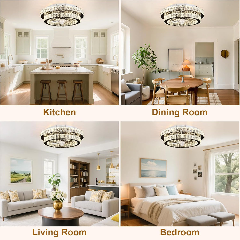 Depuley Modern Ceiling Fan with Lights: 20' Sliver Chandelier Cagd Fan with Remote Control - Modern Crystal Fandelier for Girl's Bedroom Living Room Nursery