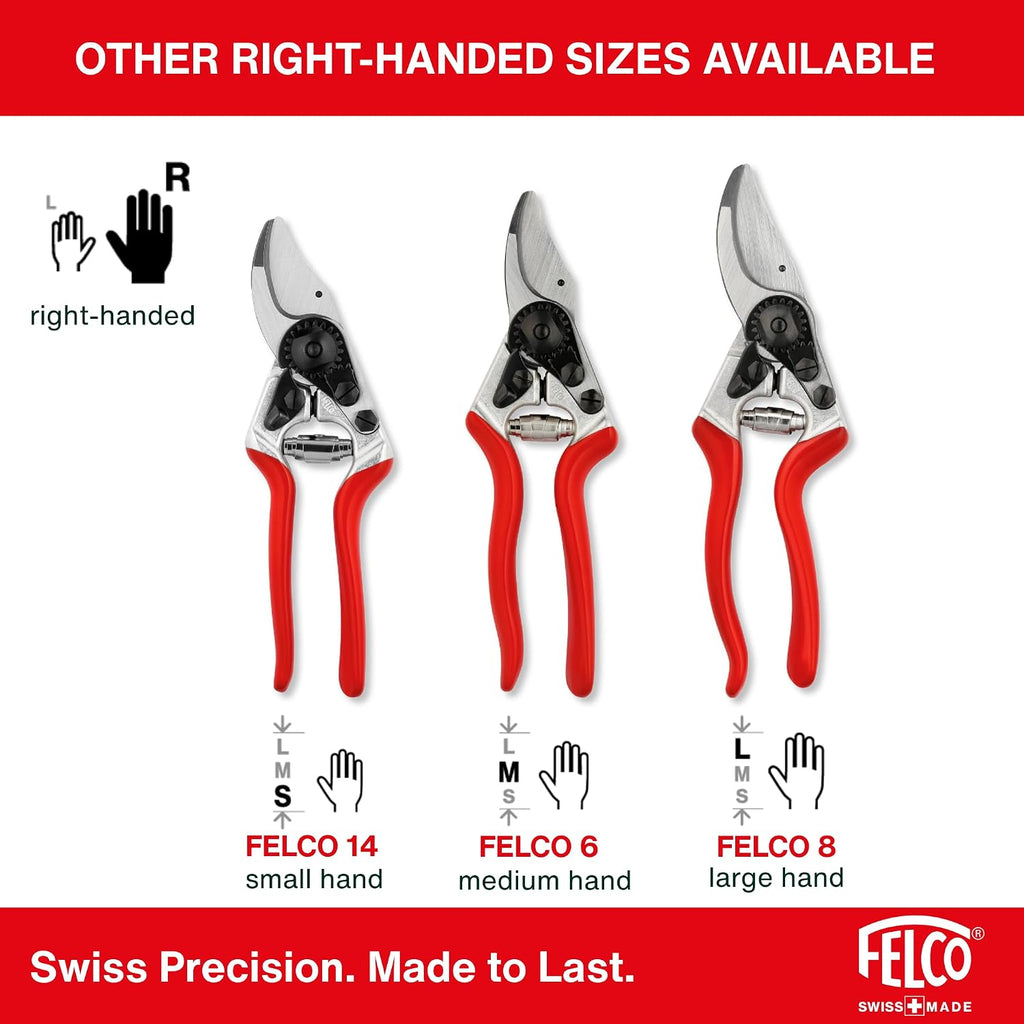 FELCO 6 ELITE Pruning Shears – 7.7' Swiss-Made Garden Clippers with Leather-Wrapped Handle for Medium Right Hands | Hand Pruners for Gardening | Garden Tool Cutter with Bypass Blade, Aluminum Body