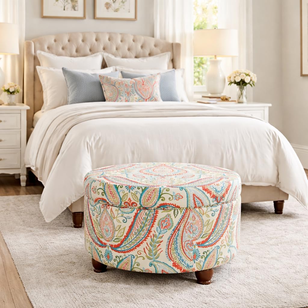 HomePop 24' Large Round Storage Ottoman - Bold Paisley